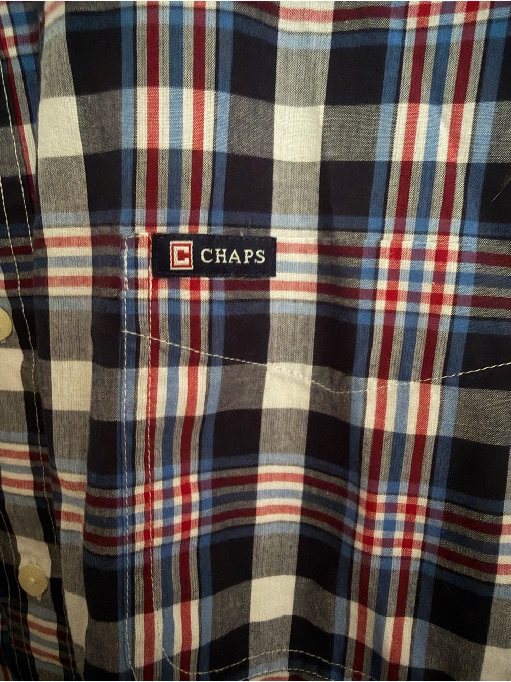 Chaps Red, Navy and Light Blue Plaid Button-Down Shirt